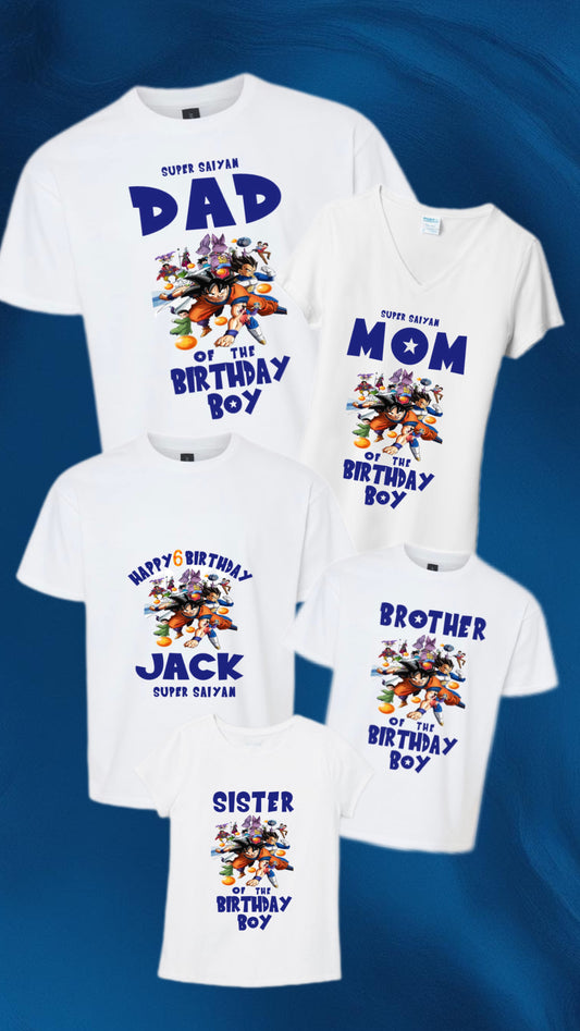 Personalized Anime dragon ball z birthday party matching t-shirt. Custom t-shirt for any occasion. Many characters available