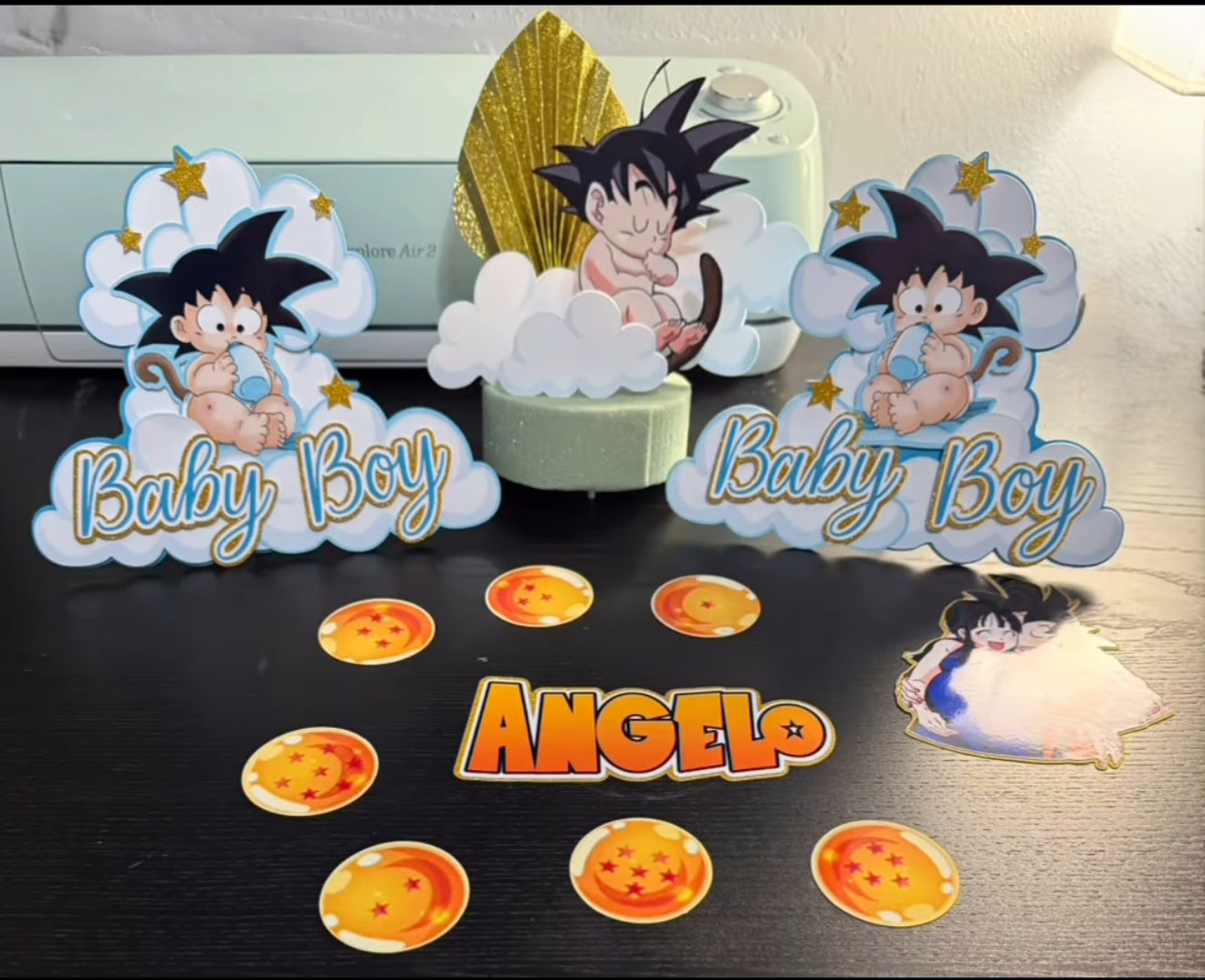 Dragon ball baby shower decoration, cake topper, Favor boxes, table centerpieces.