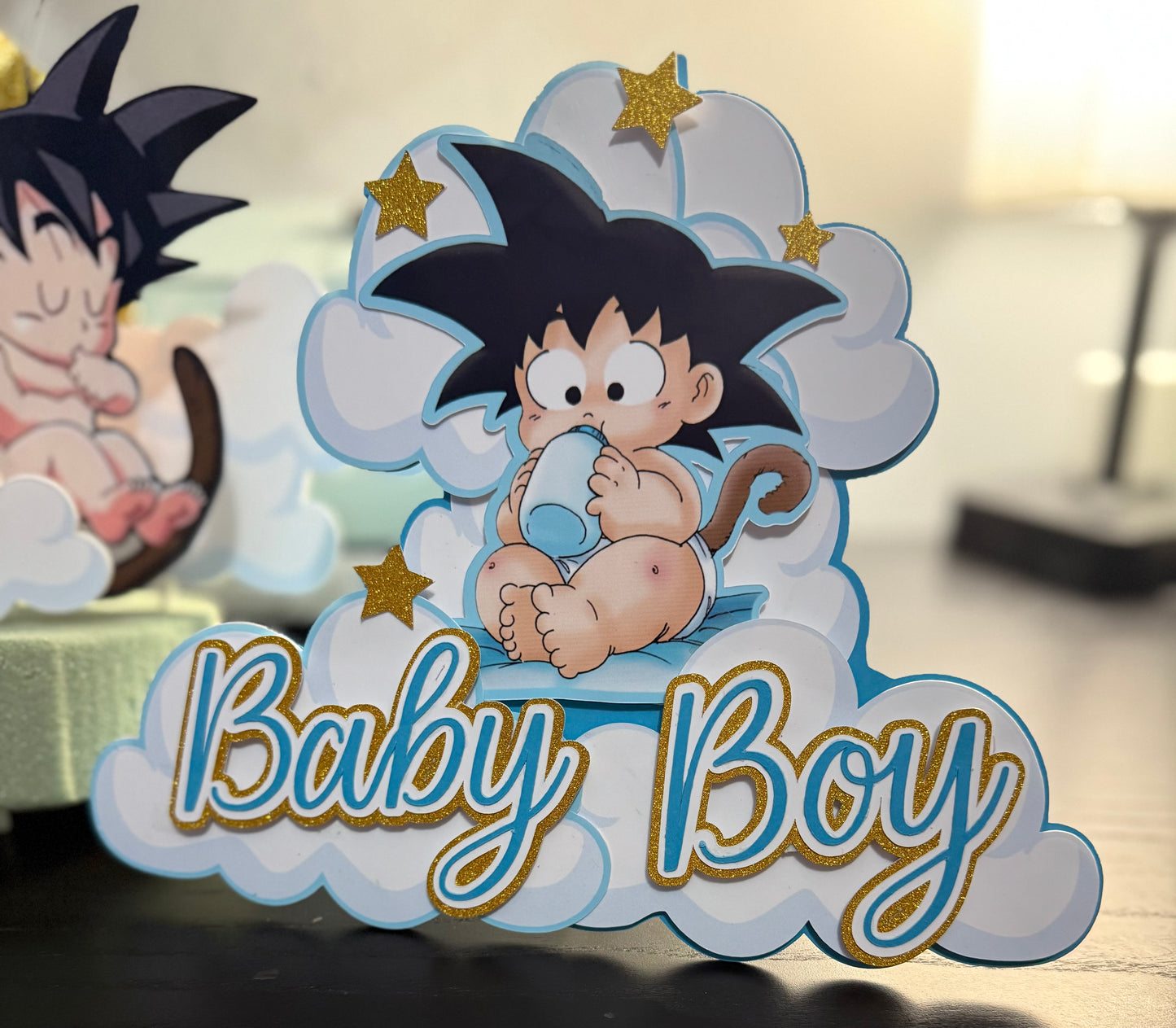 Dragon ball baby shower decoration, cake topper, Favor boxes, table centerpieces.